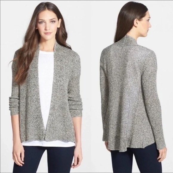 Eileen Fisher Open Front Cardigan Womens Sz MP M Petite Gray Organic Linen Wool - Picture 1 of 7